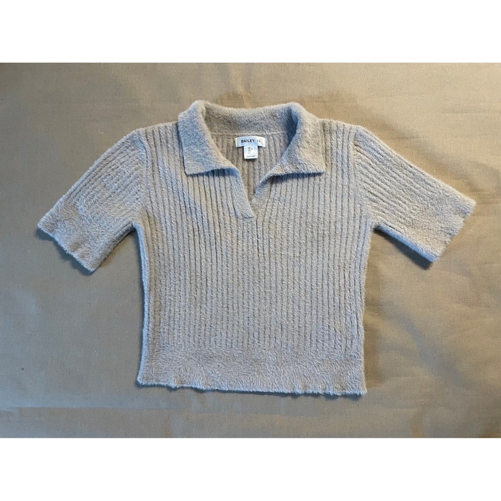 Bailey 44 Fuzzy Polo Sweater Size L Ivory Cropped
